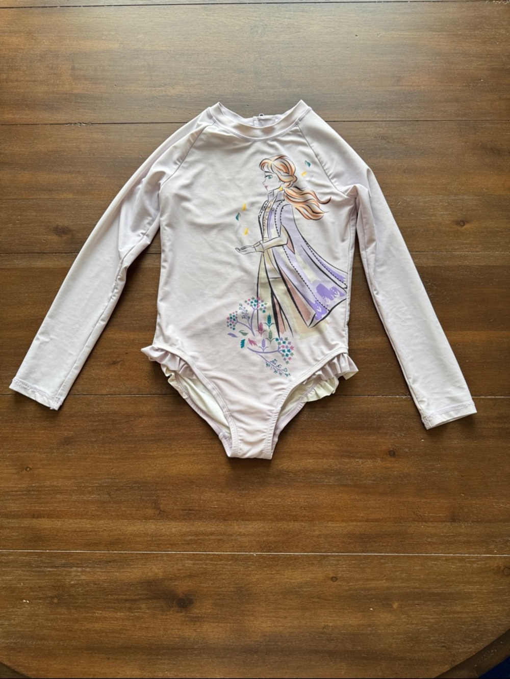 Size 10 Hanna Andersson Frozen 2 Anna one piece swimsuit rash guard ruffles